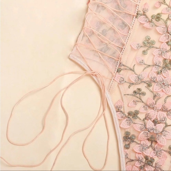 Floral Embroidered Lace Bodysuit - Blush - Picture 7 of 11